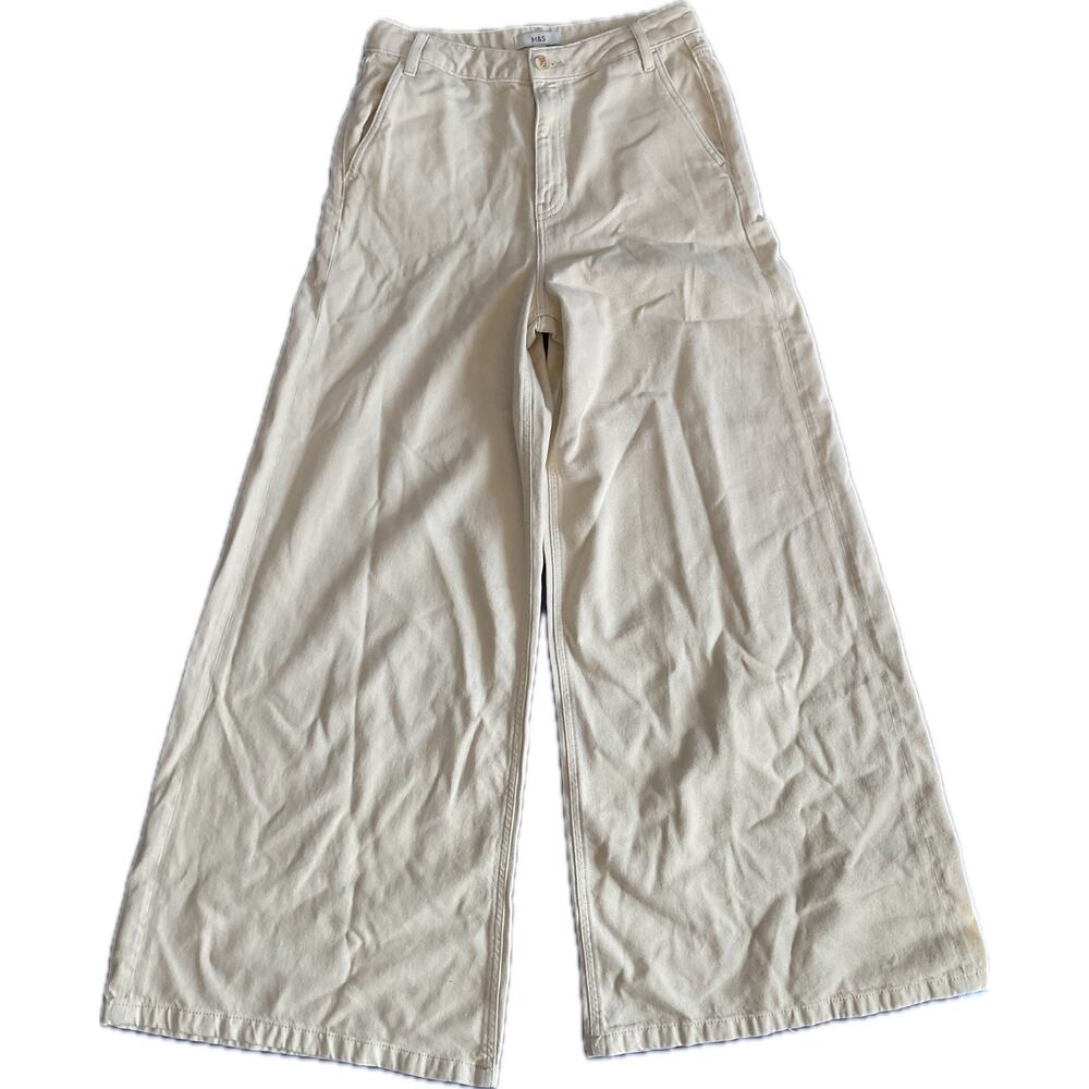 M&S Cream Wide-Leg Women’s Pant Size: 12 Long